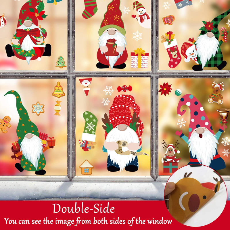  [AUSTRALIA] - 8 Sheets Christmas Gnome Window Clings Stickers Snowflake Santa Claus Xmas Decals for Glass Christmas Window Decoration for Party