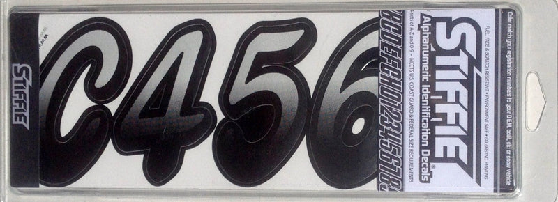  [AUSTRALIA] - Stiffie Whipline Silver/Black 3" Alpha-Numeric Registration Identification Numbers Stickers Decals for Boats & Personal Watercraft