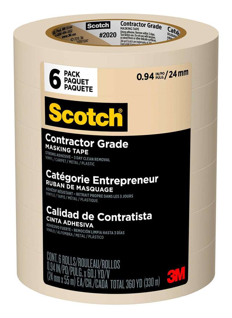 [AUSTRALIA] - Scotch Contractor Grade Masking Tape, 0.94 inches by 60.1 yards (360 yards total), 2020, 6 Rolls 0.94" Width