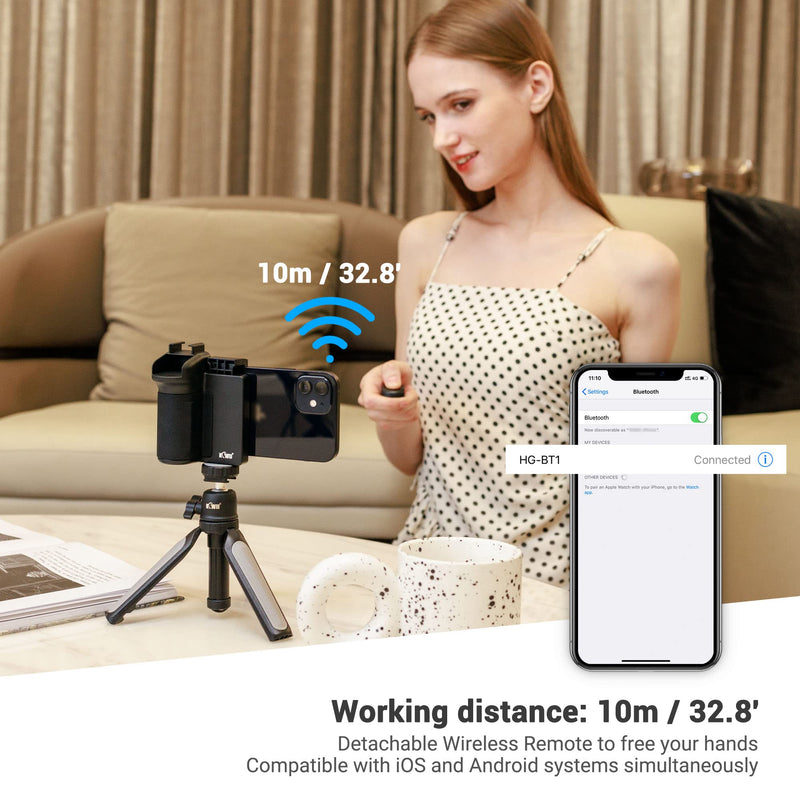  [AUSTRALIA] - JJC 3 in 1 Phone Tripod Mount with Cold Shoe and DSLR-Like Hand Grip with Detachable Bluetooth Shutter Remote Control for iPhone Android Phone to Take Selfies, Group Photo and Stable One-Handed Video