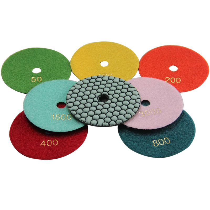  [AUSTRALIA] - Konfor 4" Dry/Wet Diamond Polishing Pads 7 Pieces for Granite Marble Concrete Stone Repair 4 Inch