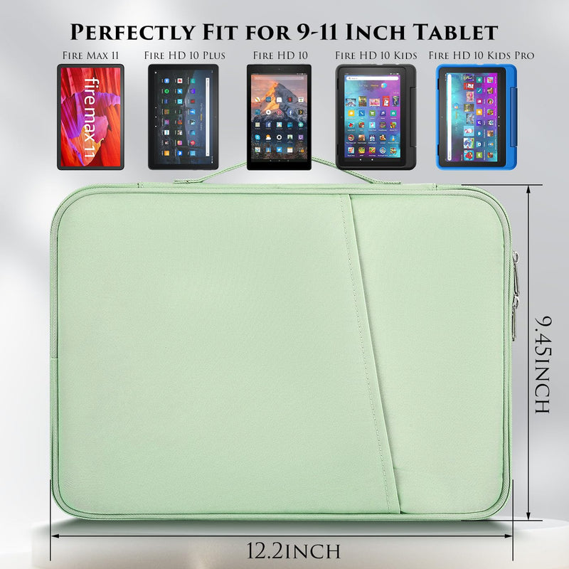  [AUSTRALIA] - 9-11 Inch Tablet Sleeve Case for 2023 Amazon Fire Max 11 Inch/Fire HD 10 Plus Tablet & Fire HD 10 Plus Kids Pro 10.1", iPad Tablet Carrying Bag(Green) 9.7-11 Inch Green