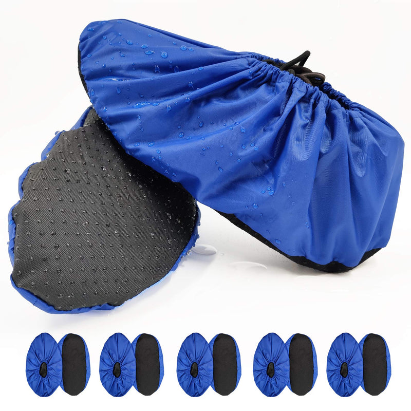  [AUSTRALIA] - 5 Pairs Non Slip Reusable Shoe Covers Waterproof Washable Boot Covers Durable Dustproof Booties Cover For Indoors Household Travel Floor Carpet Protection Large Blue