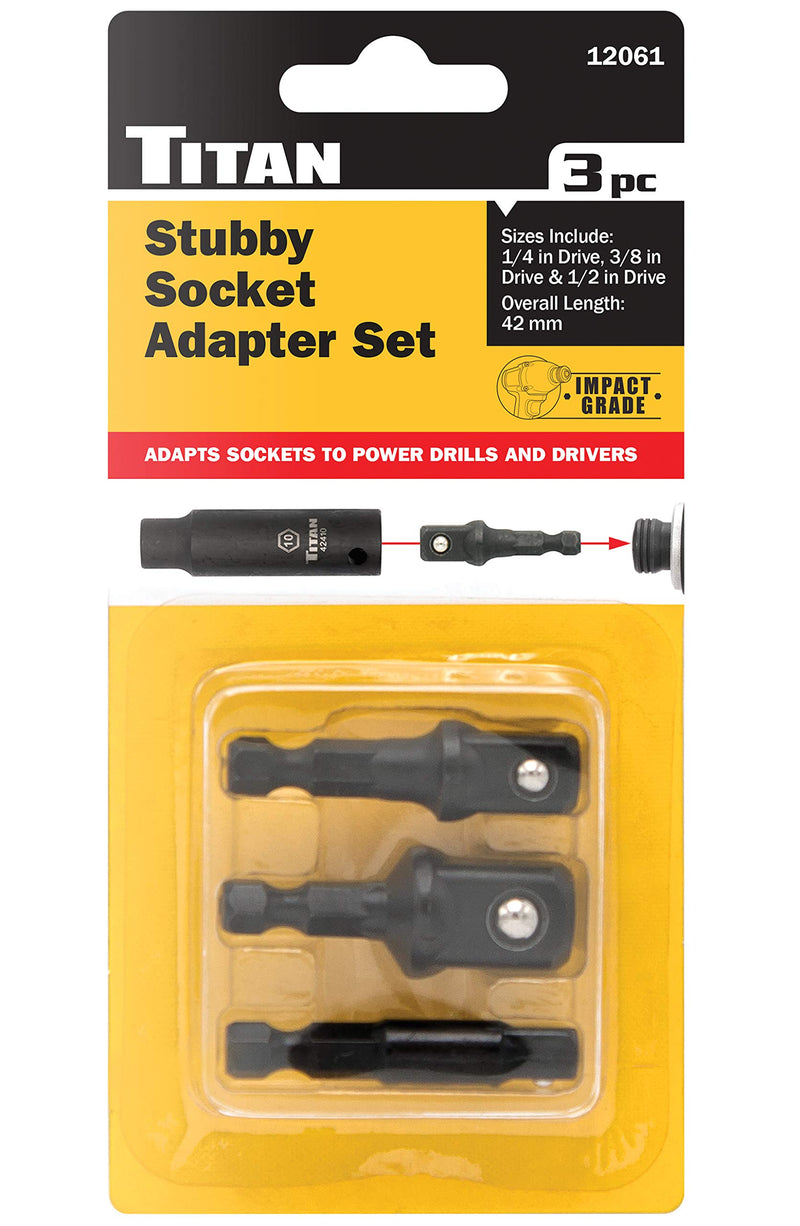  [AUSTRALIA] - Titan 12061 3Piece Stubby Impact Socket Adapter Set