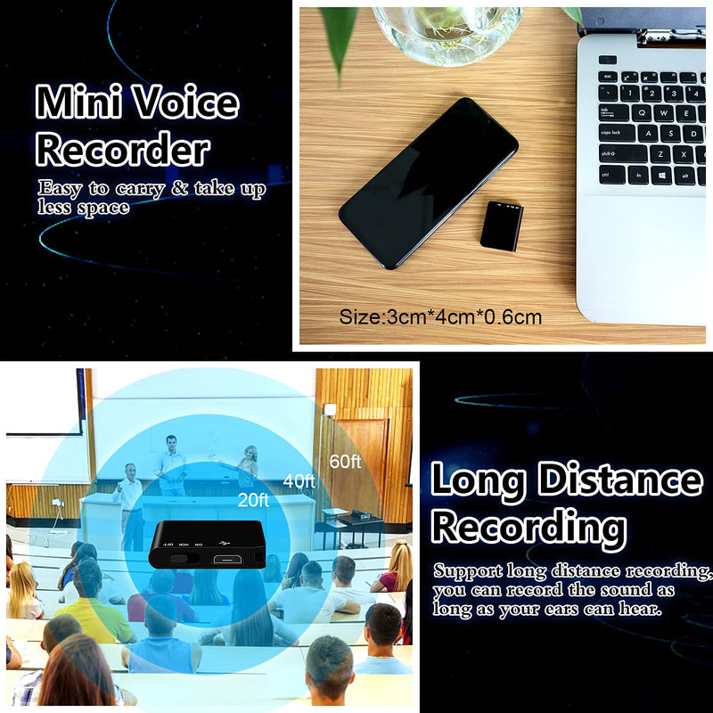  [AUSTRALIA] - Binrrio Mini Voice Recorder Slim Audio Voice Activated Recorder Small Listening Recording Device, 192 Hours Recording Capacity 3 x 4 x 0.6cm Small Size 16GB