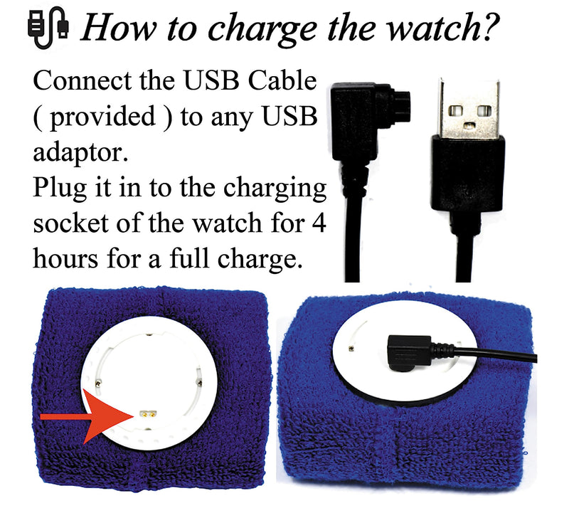  [AUSTRALIA] - Coolfire - Wristband Vibrating Alarm Watch for Couples, Students, Hearing Impaired, USB Chargeable(Blue)