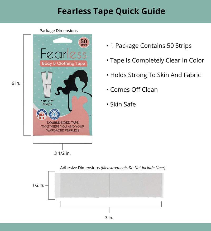Fearless Tape - Womens Double Sided Tape for Clothing and Body, Transparent Clear Color for All Skin Shades, 50 Count. - LeoForward Australia