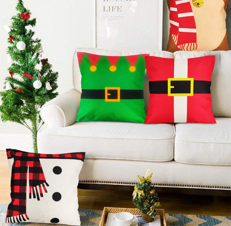  [AUSTRALIA] - MISS FANTASY Christmas Pillowcase Set of 4 Christmas Pillow Covers 18x18 Christmas Outdoor Pillow Covers Xmas Decorative Throw Pillow Covers 18x18 Holiday Cushion Covers for Sofa Couch
