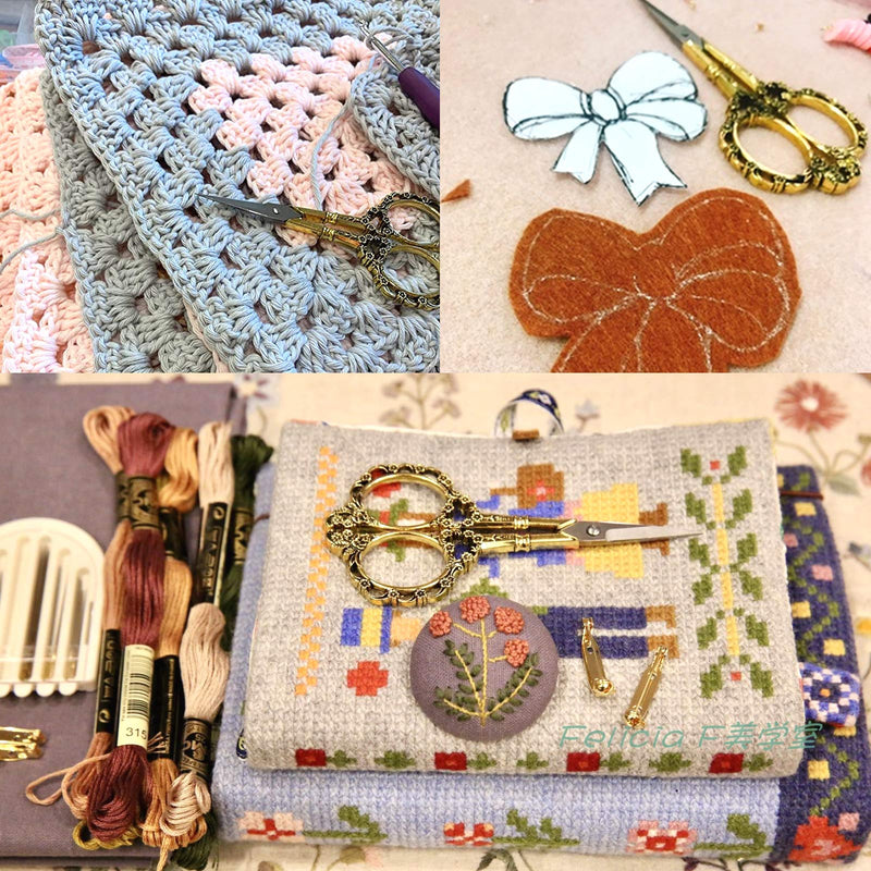  [AUSTRALIA] - BIHRTC Vintage European Style Plum Blossom Scissors for Embroidery, Sewing, Craft, Art Work & Everyday Use (Gold)