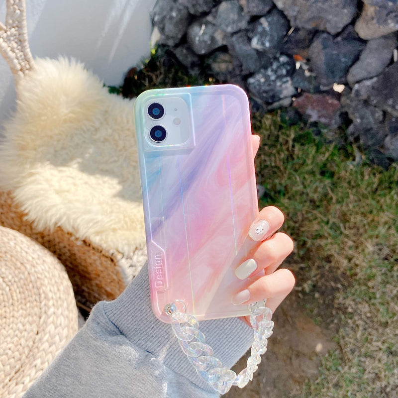  [AUSTRALIA] - Generic Cute iPhone 12 Case Luxury Gradient Rainbow iPhone Case with Wrist Strap Compatible with iPhone 12 Compatible with iPhone 12 Pro