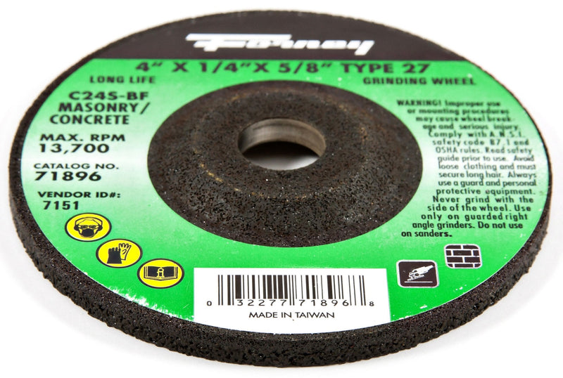  [AUSTRALIA] - Forney 71896 Grinding Wheel with 5/8-Inch Arbor, Masonry Type 27, C24S-BF, 4-Inch-by-1/4-Inch
