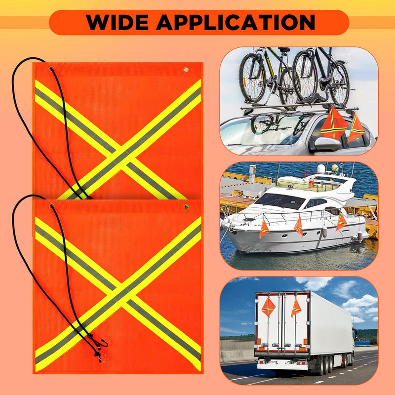  [AUSTRALIA] - 18 x 18 Inch Safety Flag 2 Pieces Bright Orange Warning Flag Mesh Weather Flag Weather Proof Flag with Grommet and Bungee Cord and Double Sided Reflective Strip for Truck Hunting Bike Trailer Hauling