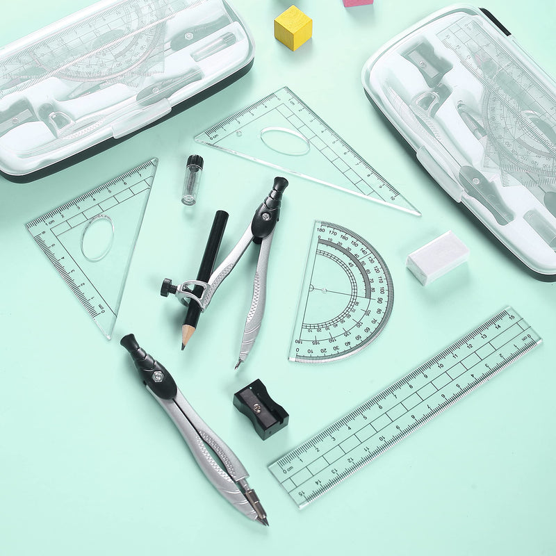  [AUSTRALIA] - Geometry Set,Lifreer Compass for Geometry Kit Includes Compass, Protractor, Rulers, Eraser, Sharpener, Lead Refills, Pencil, Storage Box for Drawing and Measurement(Black) Black