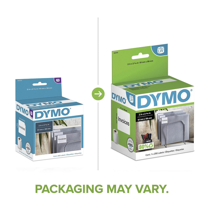 DYMO LW Multi-Purpose Labels for LabelWriter Label Printers, White, 2'' x 2-5/16'', 1 roll of 250 (30370) Standard Packaging - LeoForward Australia