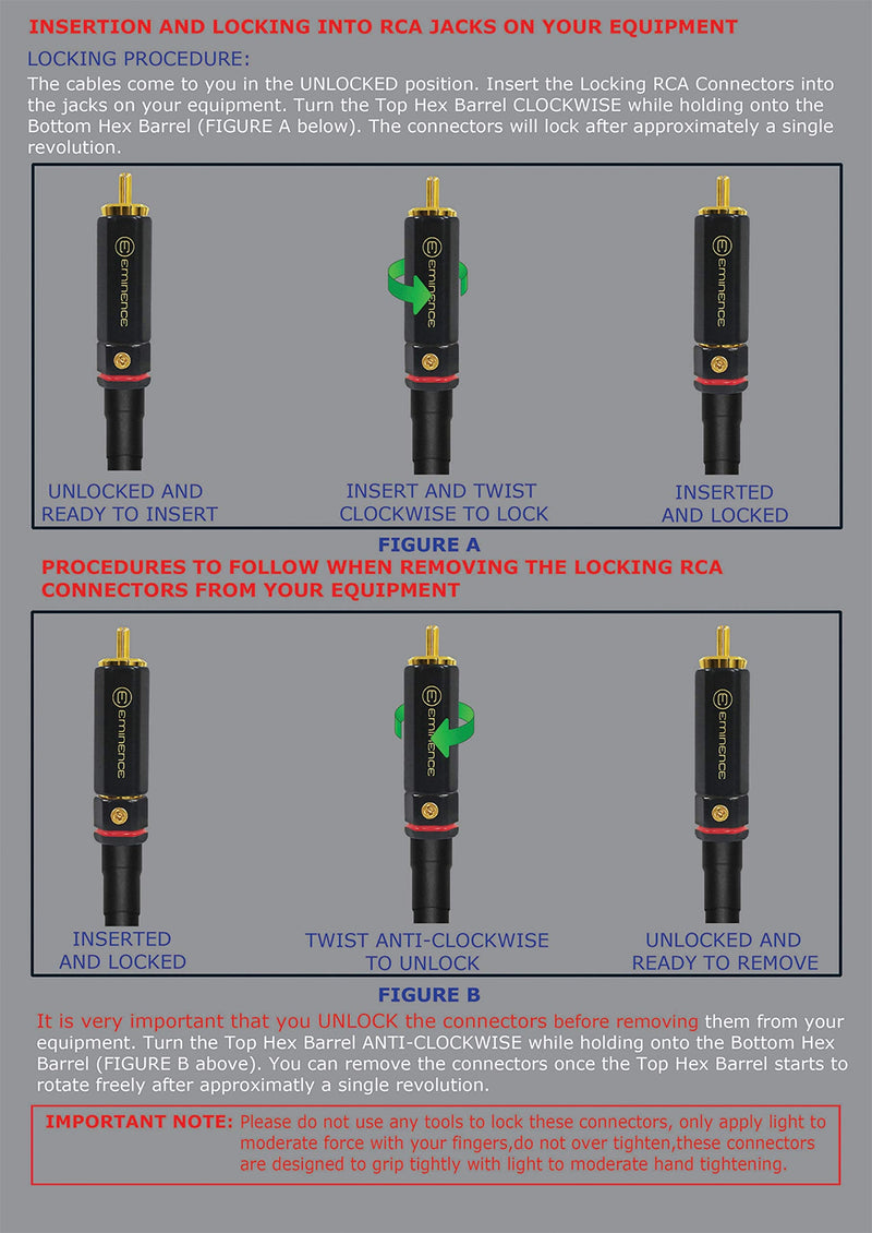  [AUSTRALIA] - 0.5 Foot – Directional Quad High-Definition Audio Interconnect Cable Pair Custom Made by WORLDS BEST CABLES – Using Mogami 2534 Wire and Eminence Gold Locking RCA Connectors