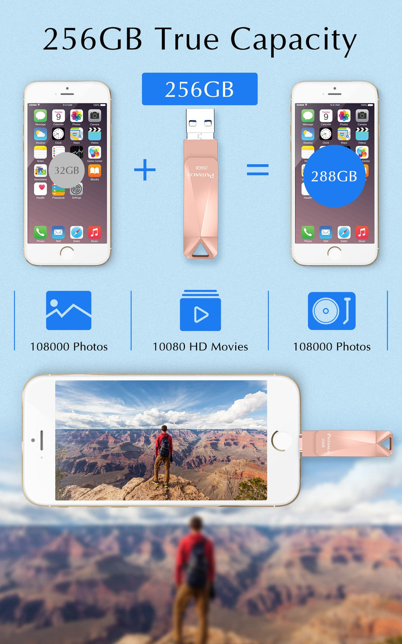  [AUSTRALIA] - 256GB Photo-Stick-for-iPhone, Apple MFi Cetified USB Flash Drive for iPhone Thumb Drive,iPhone-Memory-Stick for iPad/iPhone/Computer Picture Keeper Portable Hard Drive,Pink 256GB Pink