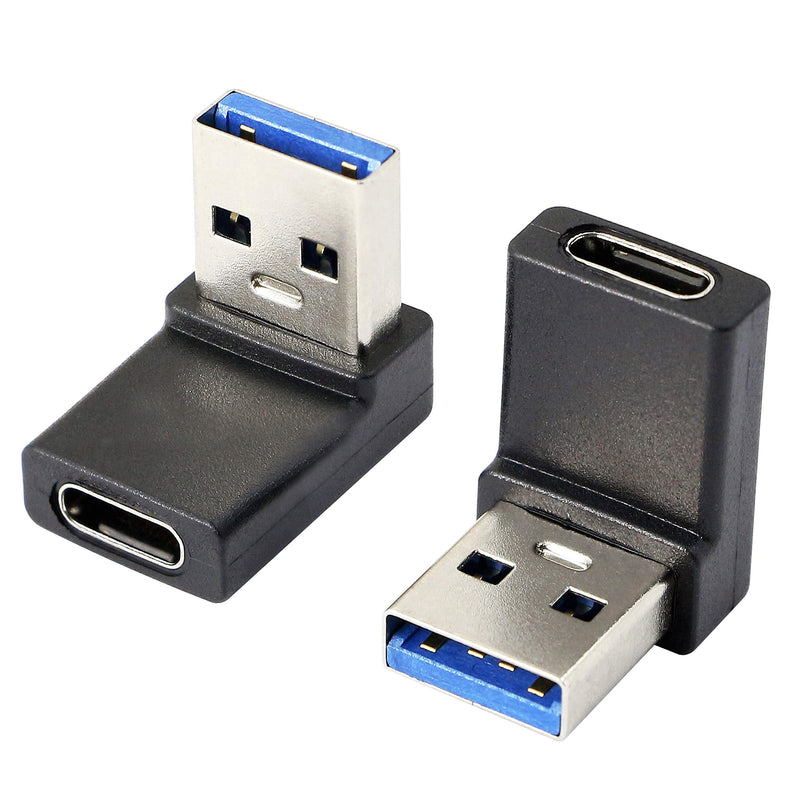  [AUSTRALIA] - Right Angle USB A Male to USB C Female Adapter,90 Degree USB3.0 to Type C Cable Connector Support unidirectional Sides 5Gbps & Data Transfer, for Laptops,Phone,PC - 2 Pack (Balck Down Angle)