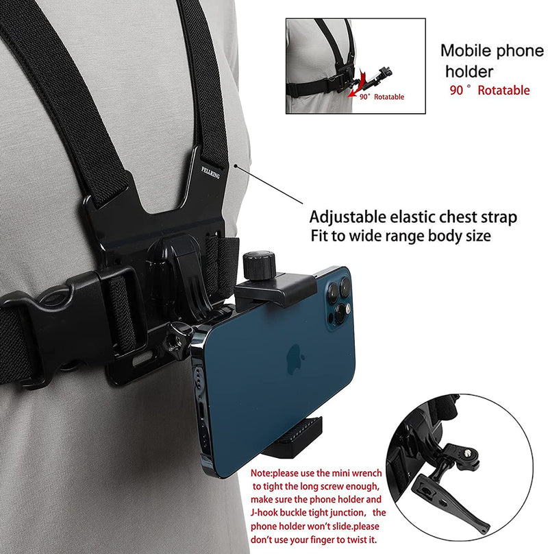  [AUSTRALIA] - PellKing Mobile Phone Chest Mount Harness Strap Holder Cell Phone Clip Action Camera POV for Samsung iPhone Plus etc