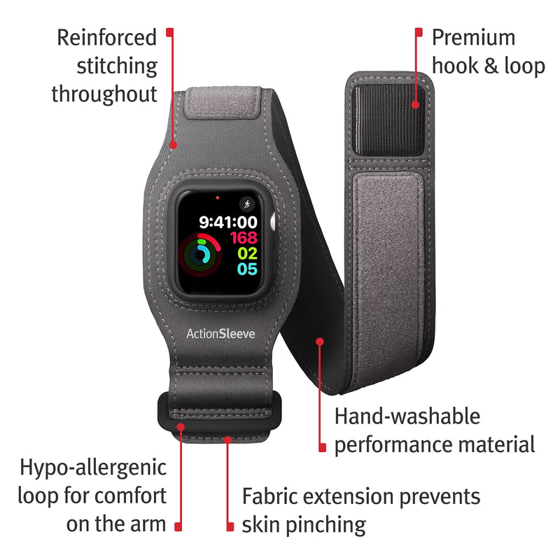  [AUSTRALIA] - Twelve South ActionSleeve 2 for Apple Watch 40mm | Updated Protective Armband to Free Your Wrist for Sports or Activities (Grey) New Design, 40mm