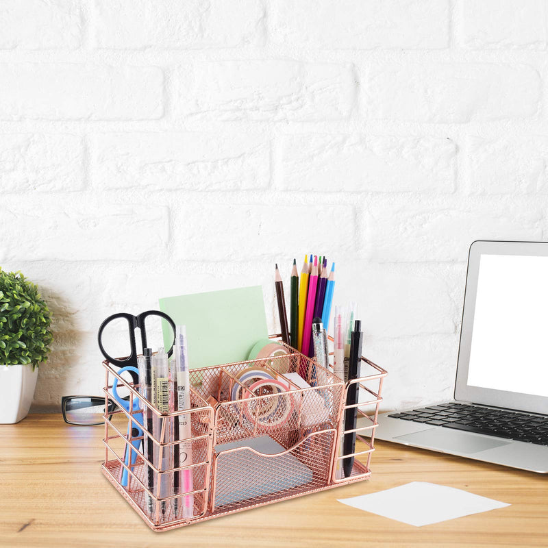 Rose Gold Desk Organizer Office Supplies Organizer, Metal Multifunctional Desktop Caddy with Drawers for Office, School & Home - LeoForward Australia