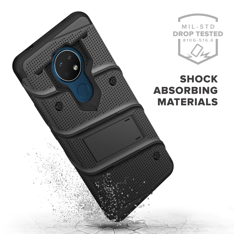  [AUSTRALIA] - ZIZO Bolt Series for Nokia C5 Endi Case with Screen Protector Kickstand Holster Lanyard - Black & Black Black/Black