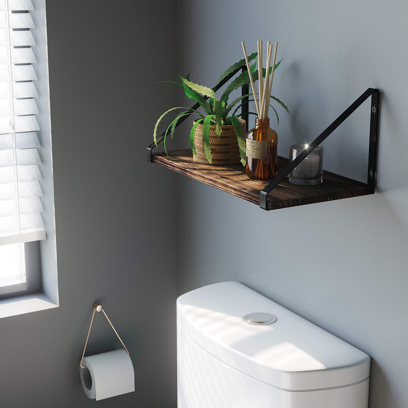 [AUSTRALIA] - BAMEOS Floating Shelves Rustic Wood Wall Shelf Wall Mounted Shelves for Living Room, Office, and Bedroom, with Metal Bracket 1 PACK