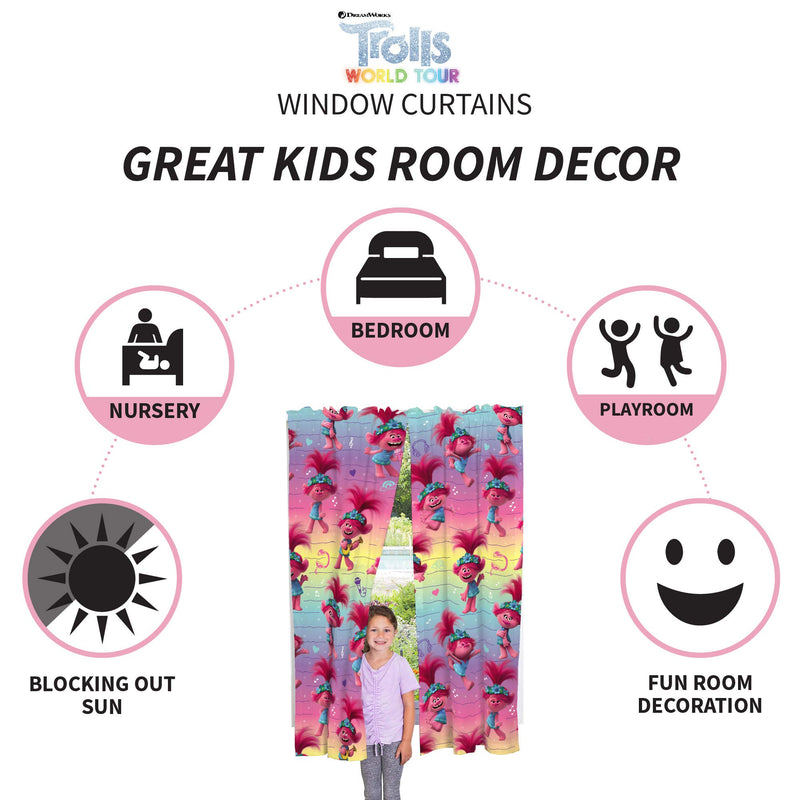  [AUSTRALIA] - Franco Kids Room Window Curtains Drapes Set, 82" x 63", Trolls World Tour 82" x 63"