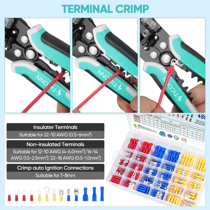  [AUSTRALIA] - TICONN Automatic Wire Stripper Tool, 3 in 1 Wire Cutters Crimper Pliers Electrician Tools for 24–10 AWG Wire Stripping, Cutting and Crimping (Blue) 24-10 AW Blue
