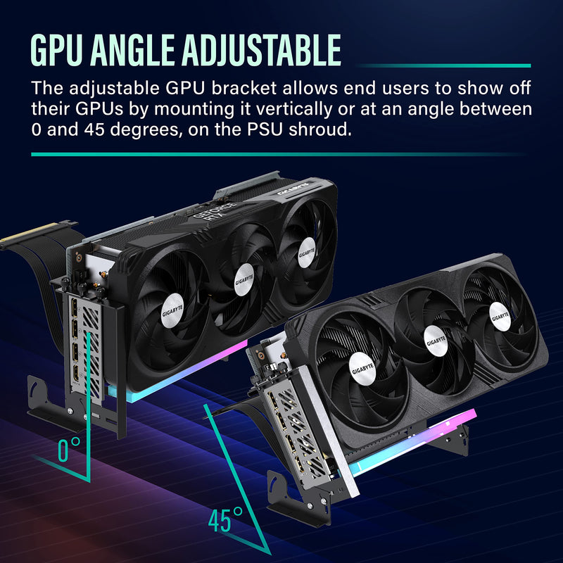  [AUSTRALIA] - EZDIY-FAB PCIe 4.0 GPU Mount Bracket with ARGB LED Module, Multi-Angle Adjustment with Riser Cable, Compatible to RTX4090, 4080, 4070ti- Black ARGB-Black