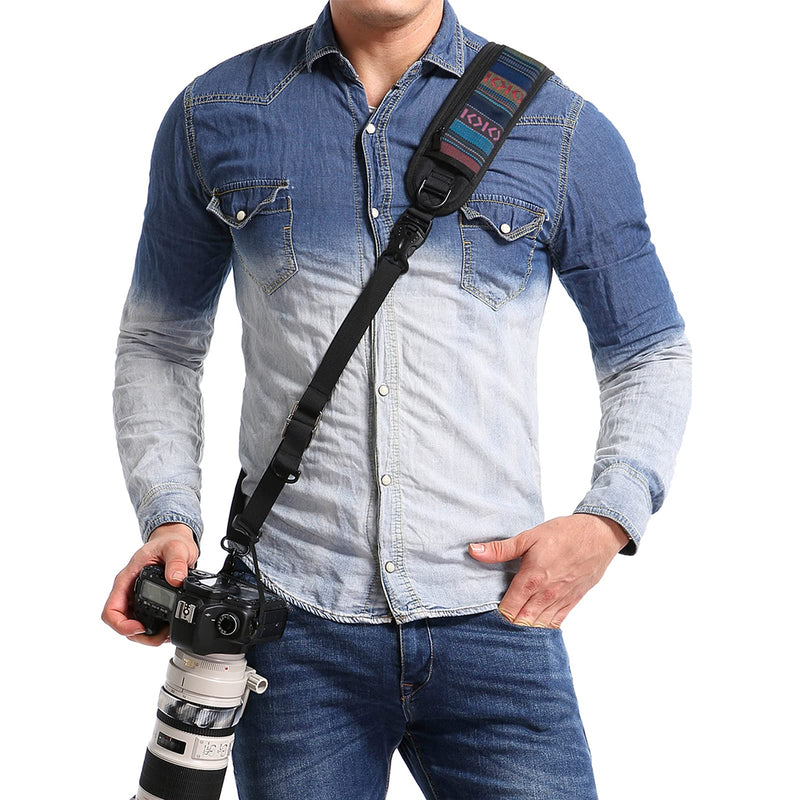  [AUSTRALIA] - waka Camera Neck Strap with Quick Release and Safety Tether, Adjustable Camera Shoulder Sling Strap for Nikon Canon Sony Olympus DSLR Camera - Retro Colorful