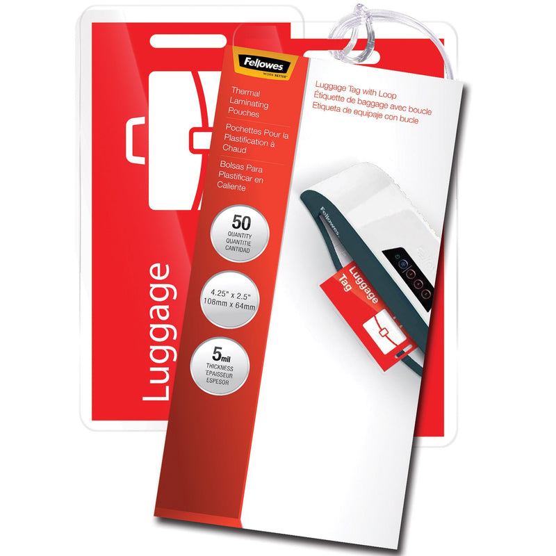  [AUSTRALIA] - Fellowes Hot Laminating Pouches, Luggage ID Tag with Loop, 5 mil, 50 pack (52034)