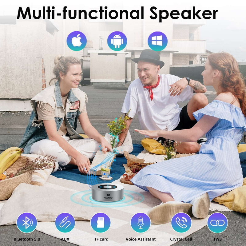  [AUSTRALIA] - [Smart Touch] Bluetooth Speaker XLeader SoundAngel A8 (3rd Gen) Auto Pairing Tiny Pocket Speaker with Portable Waterproof Case Call for Beach Camping BBQ Kitchen Bathroom Bedroom Travel Space Silver