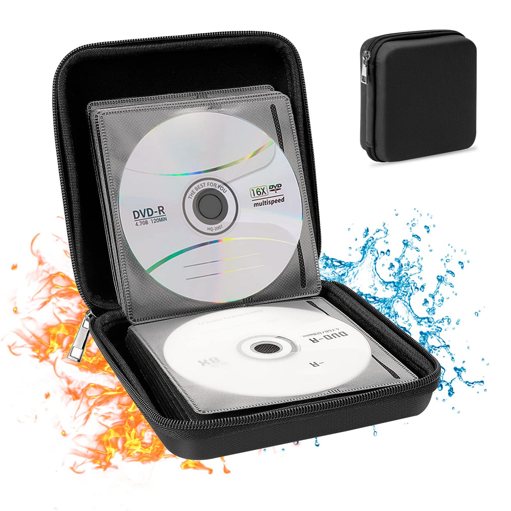  [AUSTRALIA] - CD Case DVD Storage Case, 32 Capacity Fireproof CD Case Holder, EVA Protective DVD Case Holder Organizer, Portable CD Wallet Holder for Car Travel Home Office (Black)
