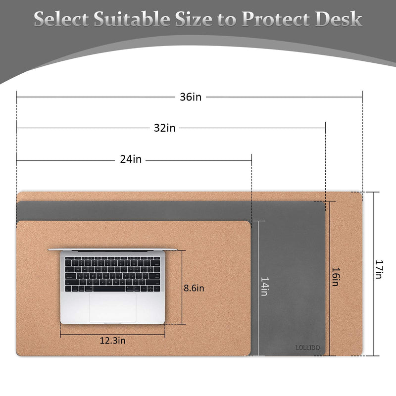 LOLLIDO Natural Cork & Leather Dual Sided Desk Pad, 32" x 16" Waterproof PU Leather Desk Writing Mat, Large Mouse Pad Desk Protector(Cork+Dark Gray) Cork & Dark Gray 32" x 16" - LeoForward Australia