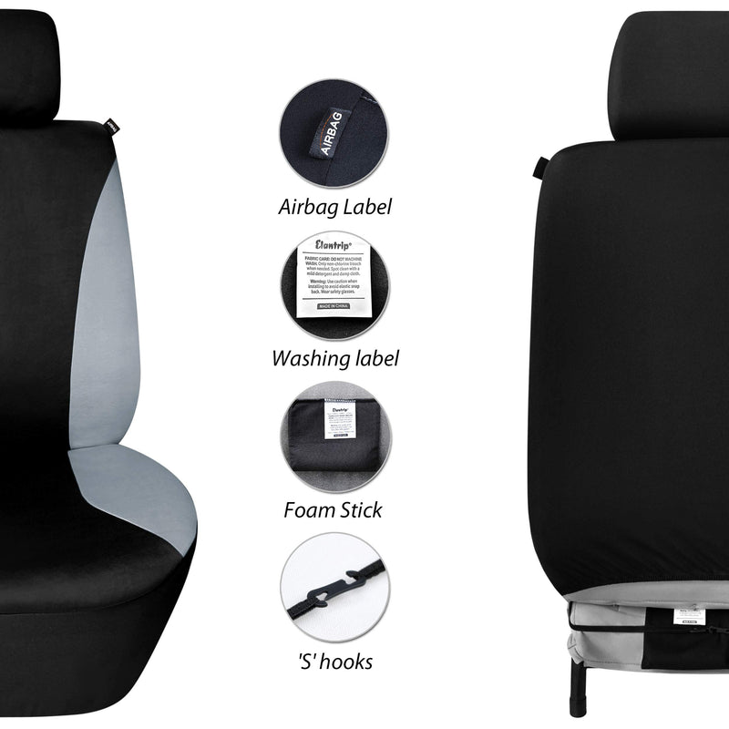  [AUSTRALIA] - Elantrip Waterproof Front Car Seat Covers Set Universal Fit Bucket Seat Protector Airbag Compatible for Cars SUV Truck, Gray and Black 2 PC