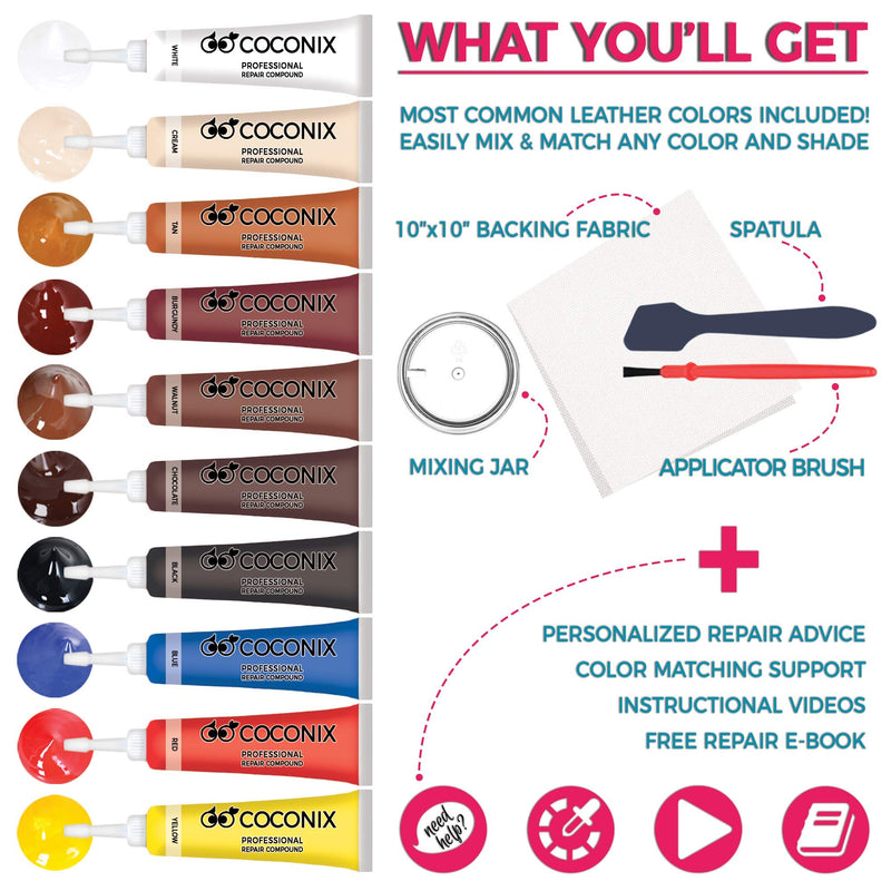 Coconix Vinyl and Leather Repair Kit - Restorer of Your Furniture, Jacket, Sofa, Boat or Car Seat, Super Easy Instructions to Match Any Color, Restore Any Material, Bonded, Italian, Pleather, Genuine - LeoForward Australia