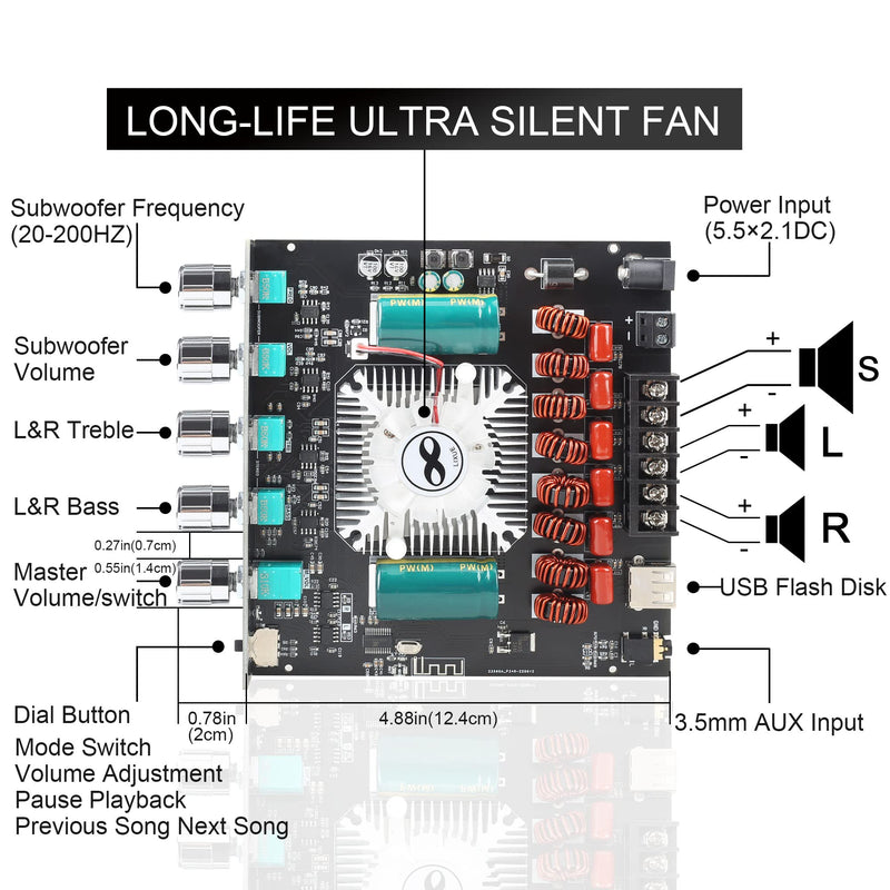  [AUSTRALIA] - DAJUNGUO ZK-AS21 220W*2+350W 2.1 Bluetooth Power Amplifier Board with TPA3255 Chip, DC 18V-36V Class D Amplifier for Home Theater