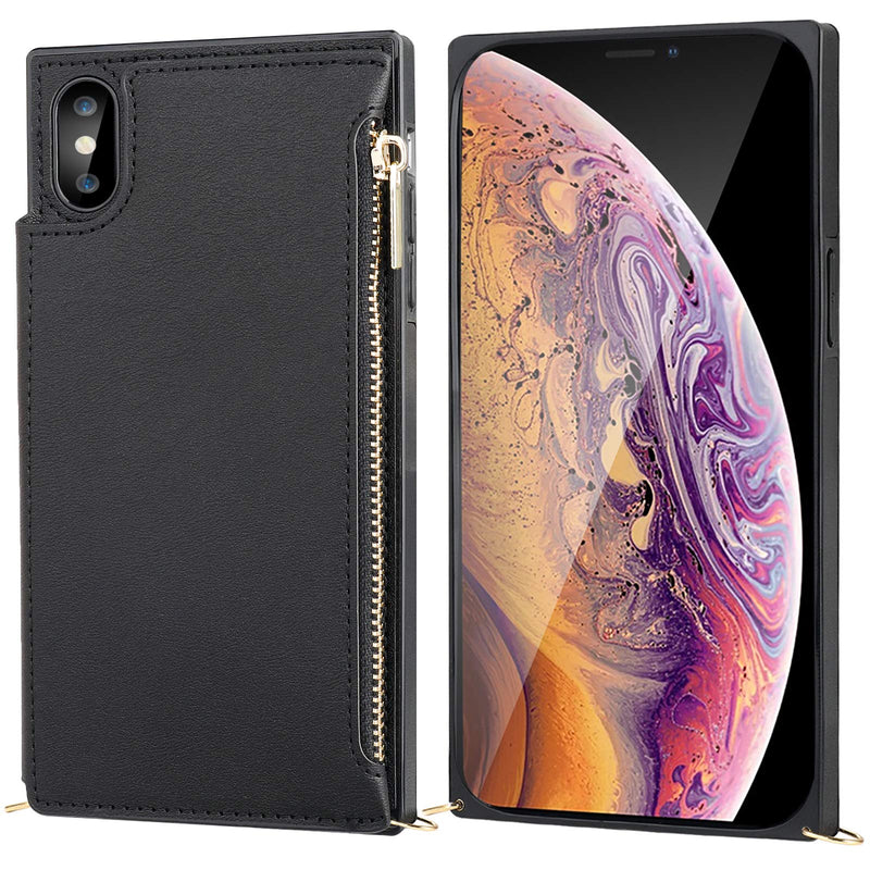  [AUSTRALIA] - Bocasal Crossbody Wallet Case for iPhone X Xs with Card Holder,Zipper Card Slot Protector Shockproof Purse Cover with Removable Cross Body Strap 5.8 Inch(Black) Black For iPhone X/Xs 5.8 inch display