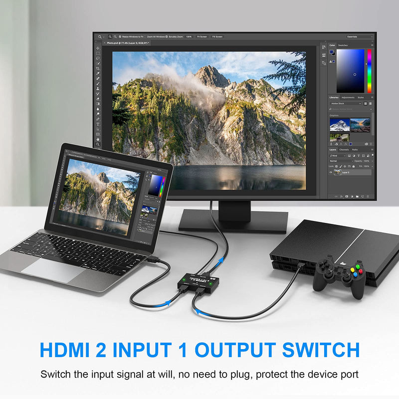  [AUSTRALIA] - HDMI Switch 8K - Tendak HDMI 2.1 Switch Box Support 8K@60HZ HDCP 2.2 3D 2 Port HDMI Switcher for PS5/4, PS4 Pro, Blue-ray Player, Xbox one, HDTV