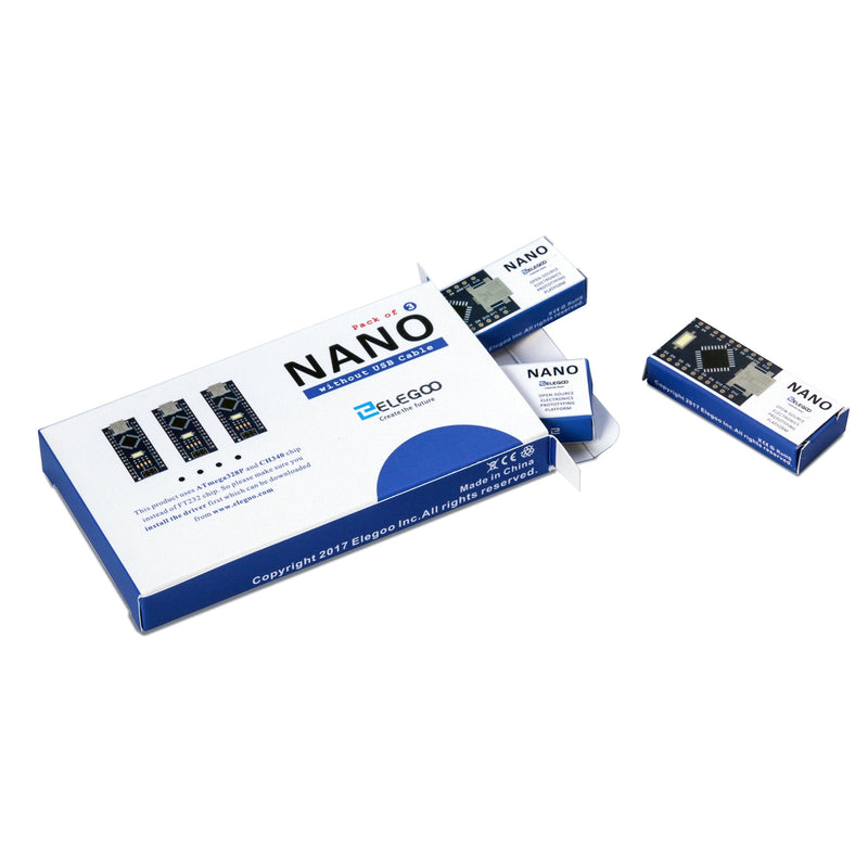  [AUSTRALIA] - ELEGOO Nano Board CH 340/ATmega+328P Without USB Cable, Compatible with Arduino Nano V3.0 (Nano x 3 Without Cable) Nano 3.0 x 3 without cable