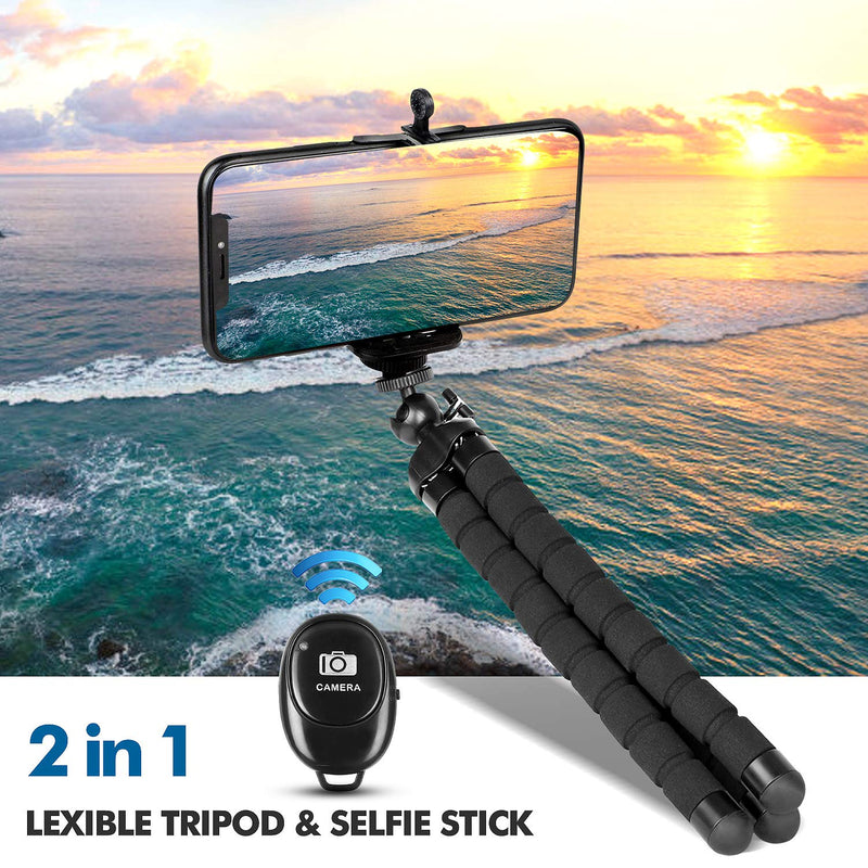  [AUSTRALIA] - Phone Tripod,Portable and Flexible Adjustable Cell Phone Stand Holder with Remote and Universal Clip for iPhone Android Phone Compact Digital Camera Sports Camera