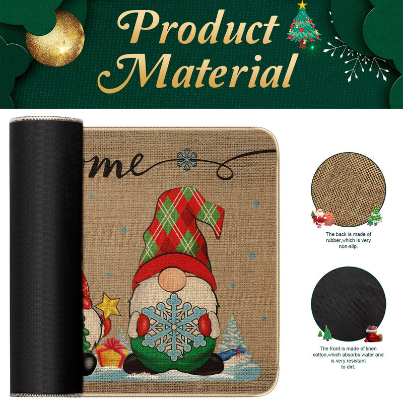  [AUSTRALIA] - Christmas Decorative Doormat Xmas Welcome Christmas Gnome Tomte Mat Non Slip and Washable Winter Doormat Rubber Back Santa Snowflakes Door Mat for Indoor Outdoor, 28 x 17 Inch
