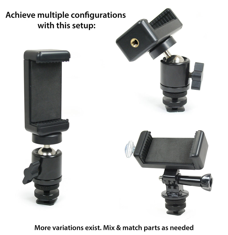  [AUSTRALIA] - Livestream® Gear - Tablet Mount with 2X Ball Heads, 2X Hot Shoe, 2X Tripod Adapters, 2X Screw Adapters, & 2X Phone Mounts. Complete Setup for Use w/DLSR or Tripods. (2X Ball Head Phone/Tablet Set)