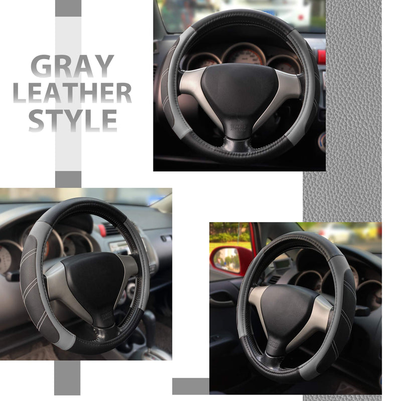  [AUSTRALIA] - Elantrip Sport Leather Steering Wheel Cover 14 1/2 inch to 15 inch Universal, Padded Soft Grip Breathable for Car Truck SUV Jeep, Anti Slip Odorless Black and Gray 14.5 - 15 Inch