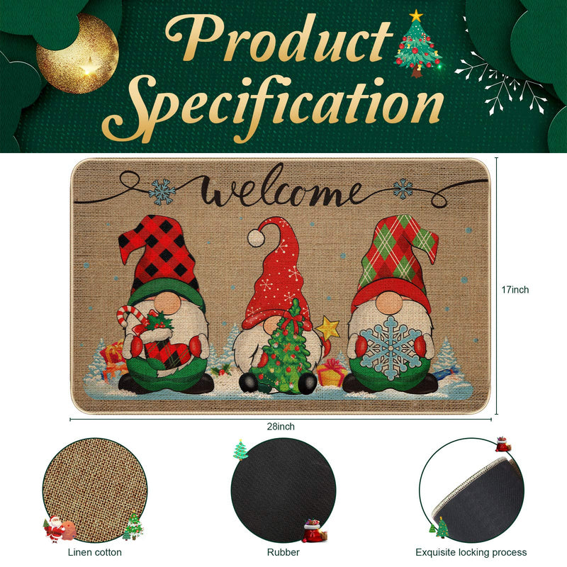  [AUSTRALIA] - Christmas Decorative Doormat Xmas Welcome Christmas Gnome Tomte Mat Non Slip and Washable Winter Doormat Rubber Back Santa Snowflakes Door Mat for Indoor Outdoor, 28 x 17 Inch