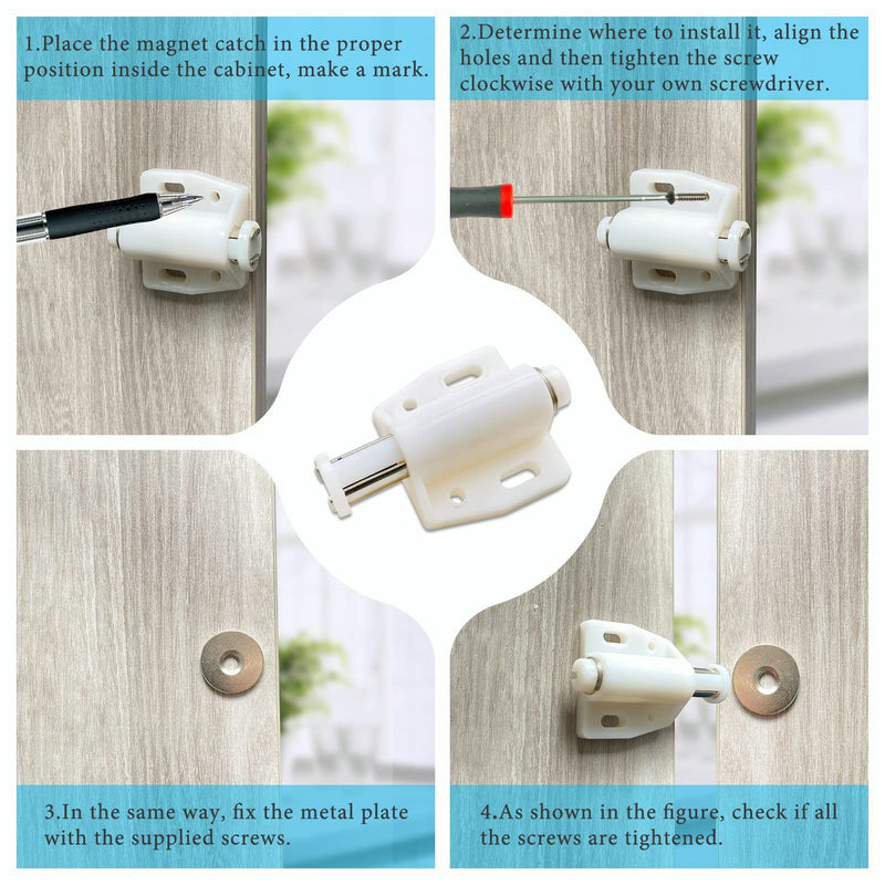  [AUSTRALIA] - DonYoung Magnetic Touch Latch, 4 Pack Push Open Cabinet Door Latches and Catches, Push Release Opener Door Magnets, RV Drawer Closure for Wardrobe Cabinet Kitchen Cupboard Closet Door … Door Touch Latch 01