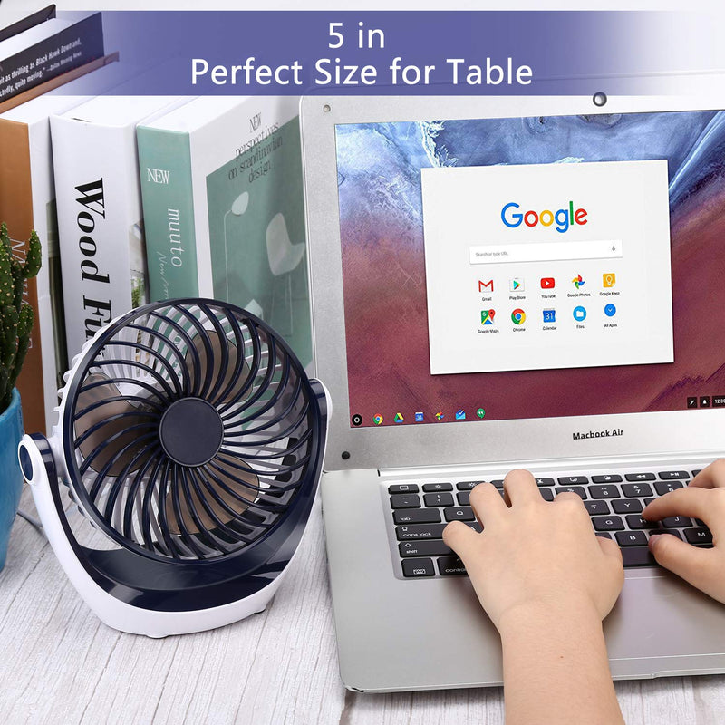  [AUSTRALIA] - Aluan Desk Fan Small Table Fan with Strong Airflow Quiet Operation Portable Fan Speed Adjustable Head 360°Rotatable Mini Personal Fan for Home Office Bedroom Table and Desktop 5.1 Inch deep blue