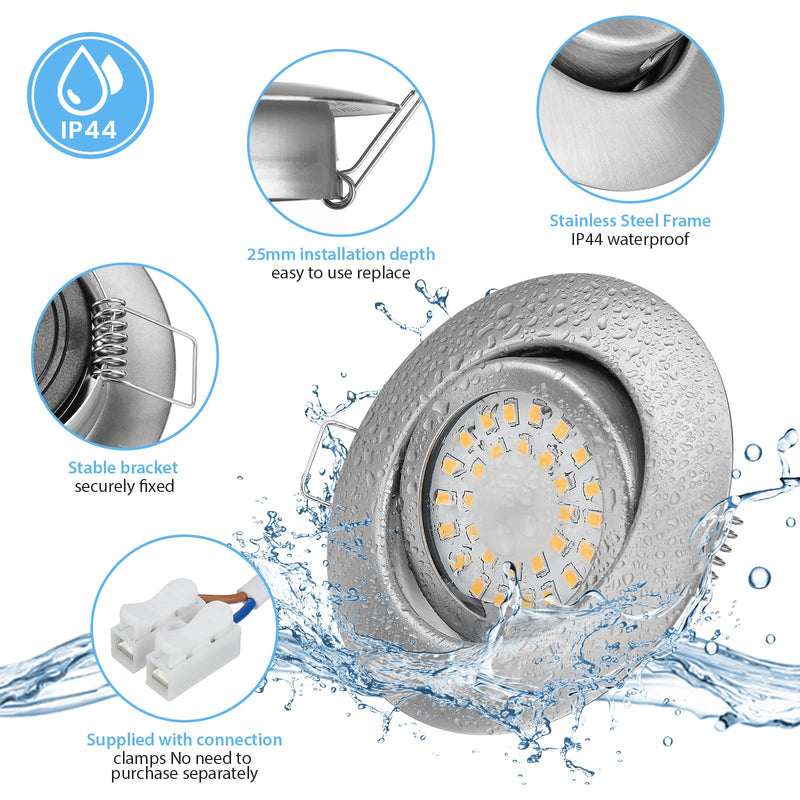  [AUSTRALIA] - LED recessed spotlights 230V flat dimmable LED spots 6W IP44 bathroom recessed lights ceiling spots ceiling spotlights, warm white 3000K swiveling recessed spots for bathroom kitchen living room, set of 6 nickel warm white 3000K set of 6