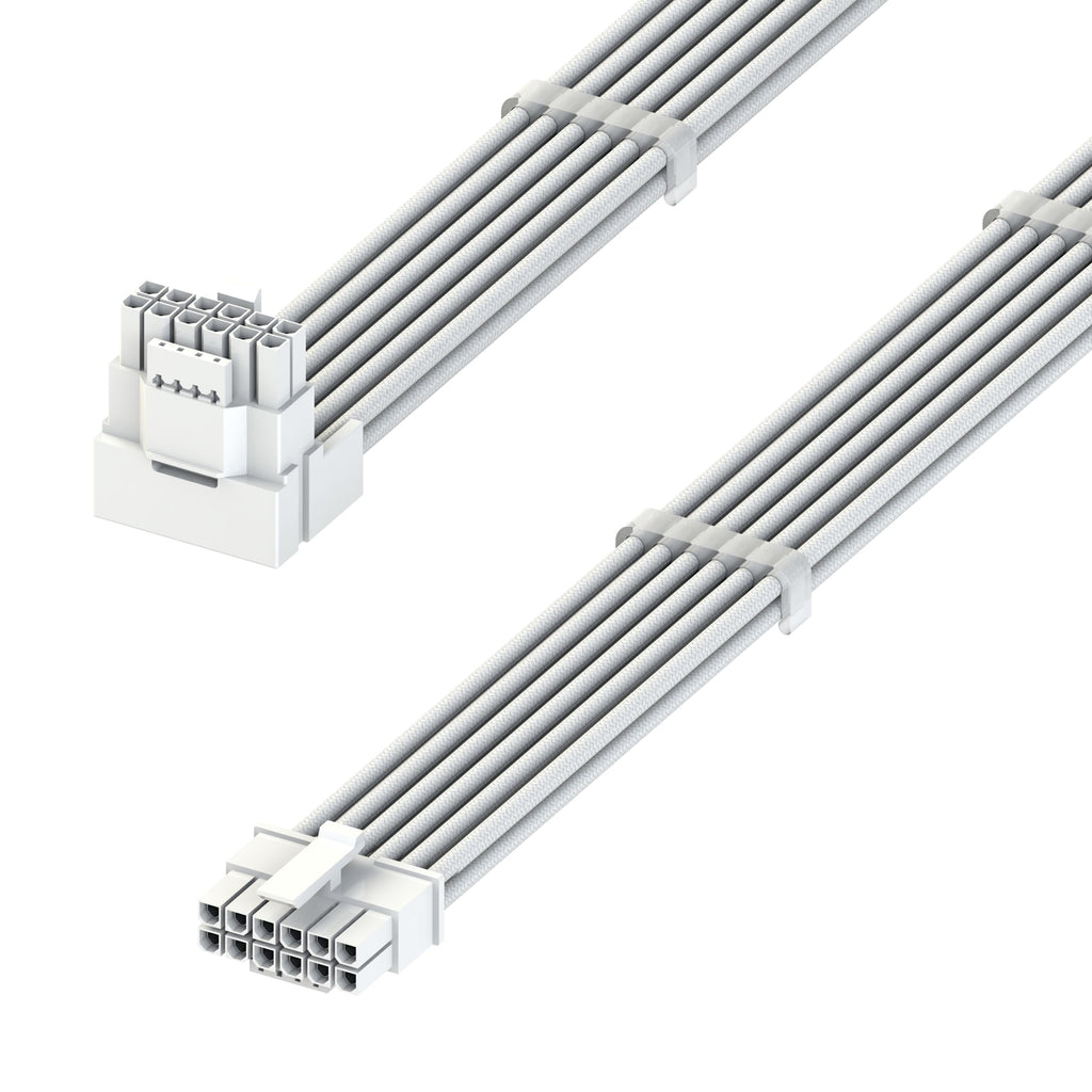  [AUSTRALIA] - LINKUP - AVA Right Angle 600W PCIE 5.0 12VHPWR (16Pin/12+4) 16AWG Sleeved High Current Power PSU Cable - 70cm - (White) Compatible with All RTX 4000 and RTX 3000 FE GPUs GPU - 12VHPWR - 70cm White - 12VHPWR Right Angle Power Cable