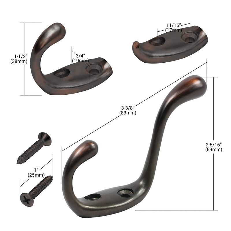 2 Pack Rok Hardware Heavy Duty Oil-Rubbed Bronze Home Wall Closet Towel Robe Coat Double Hook Hanger - LeoForward Australia